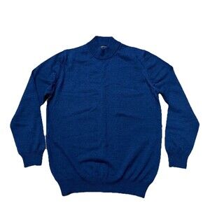 Joseph & Lyman Mens Mock Neck Merino Wool Pullover Sweater Size M Blue Preppy